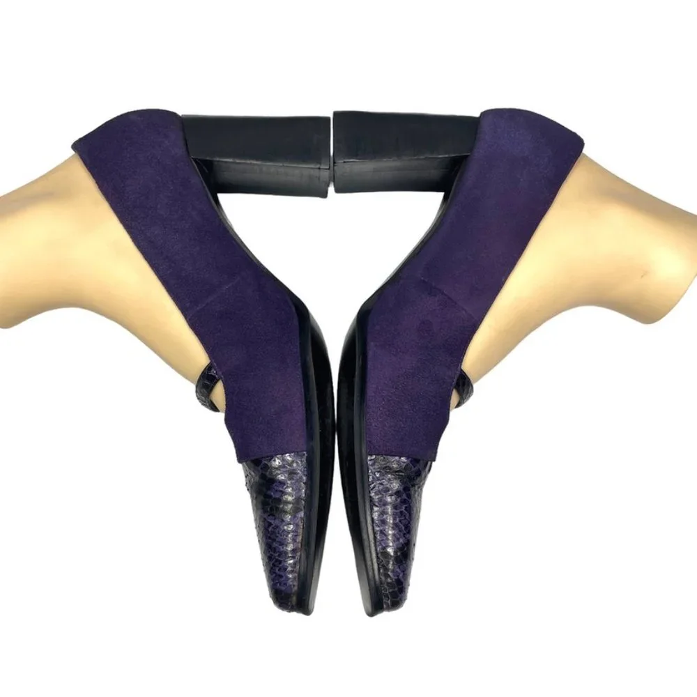 F Studio Carlos Falchi Womens Purple Suede Snakeskin Square Toe Heel Size 9.5 - Picture 3 of 12